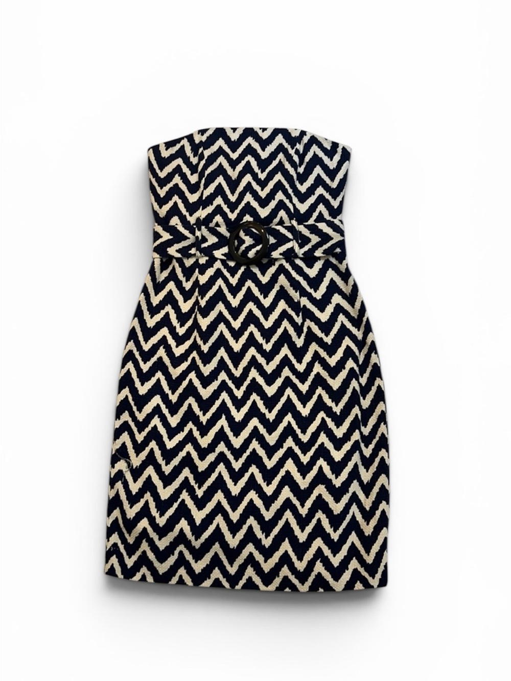 MILLY of New York Strapless Chevron Tweed Pencil Dress. Indigo Blue and White - Picture 11 of 15